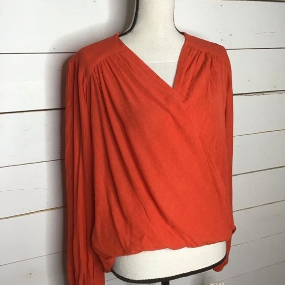 New Free People Check On It Wrap Top Flame Red - Picture 2 of 8